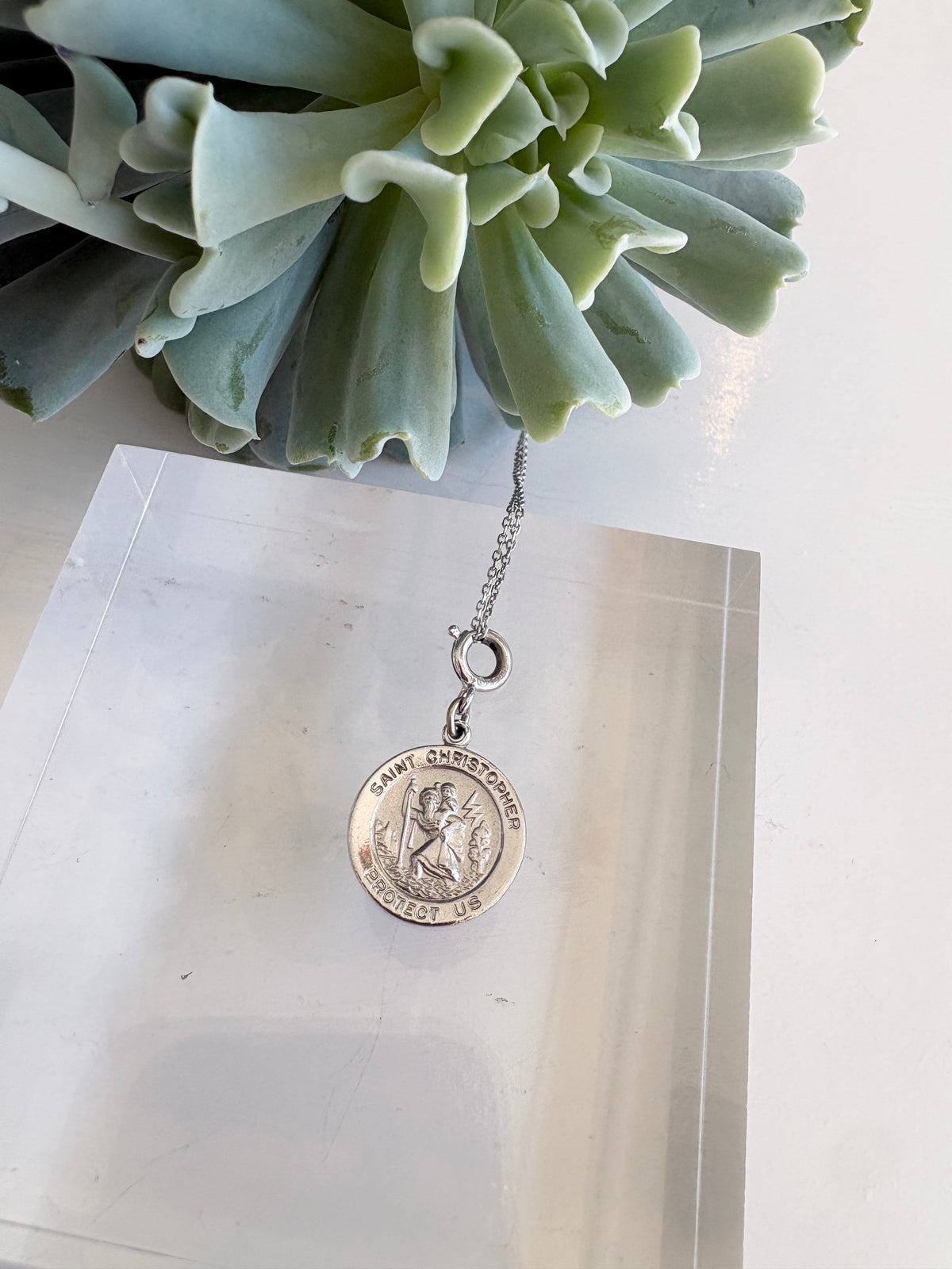 St Christopher Coin Necklace {Silver/Estate}