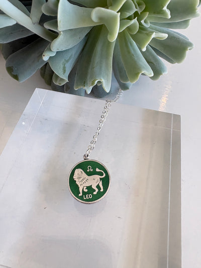 Leo Enamel Coin Necklace {Estate/Silver}
