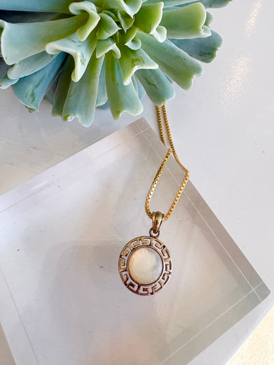 Mother of Pearl Greek Medallion Necklace {Gold/Estate}