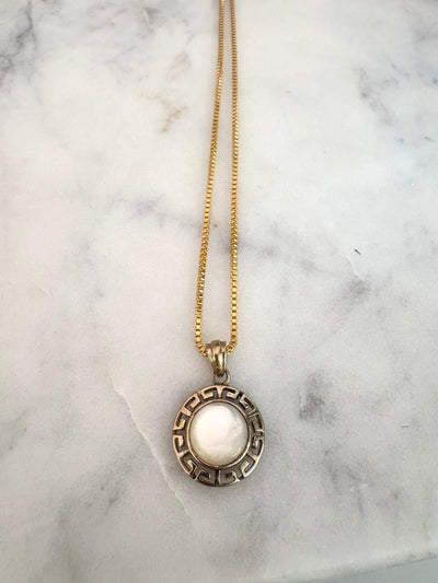 Mother of Pearl Greek Medallion Necklace {Gold/Estate}