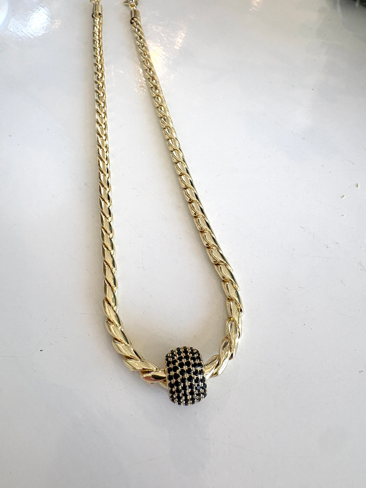 Pavé Spacer on Liquid Chain Necklace {Gold/Black}