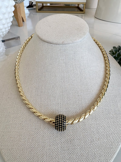 Pavé Spacer on Liquid Chain Necklace {Gold/Black}