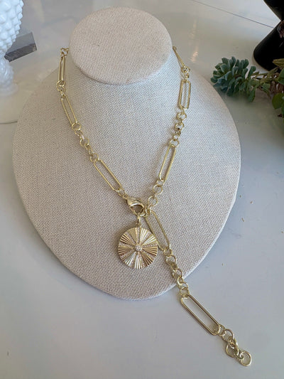 Solar Radiance Lobster Link Lariat Necklace {Gold}