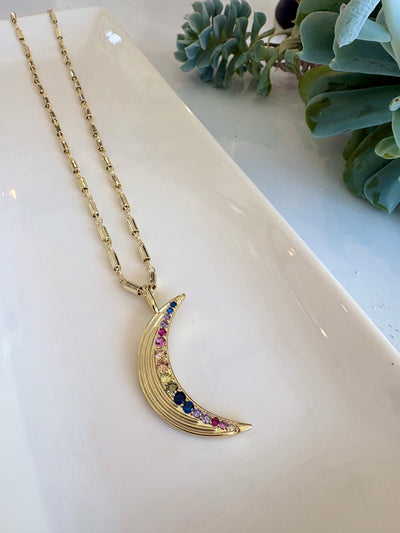 Fluted Moon on Tube Chain Necklace {Gold}