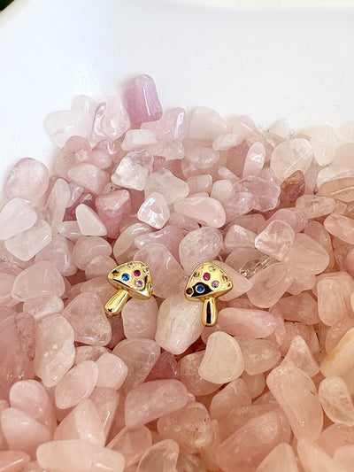 Mini Rainbow Mushroom Stud Earrings {Gold}