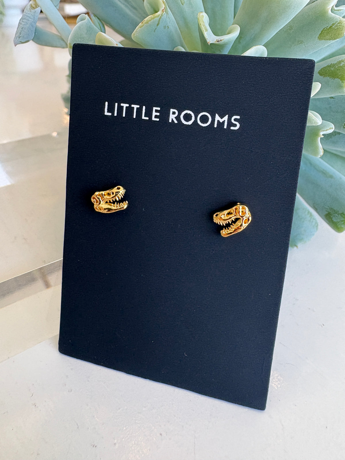 T-Rex Skull Stud Earrings {Gold}