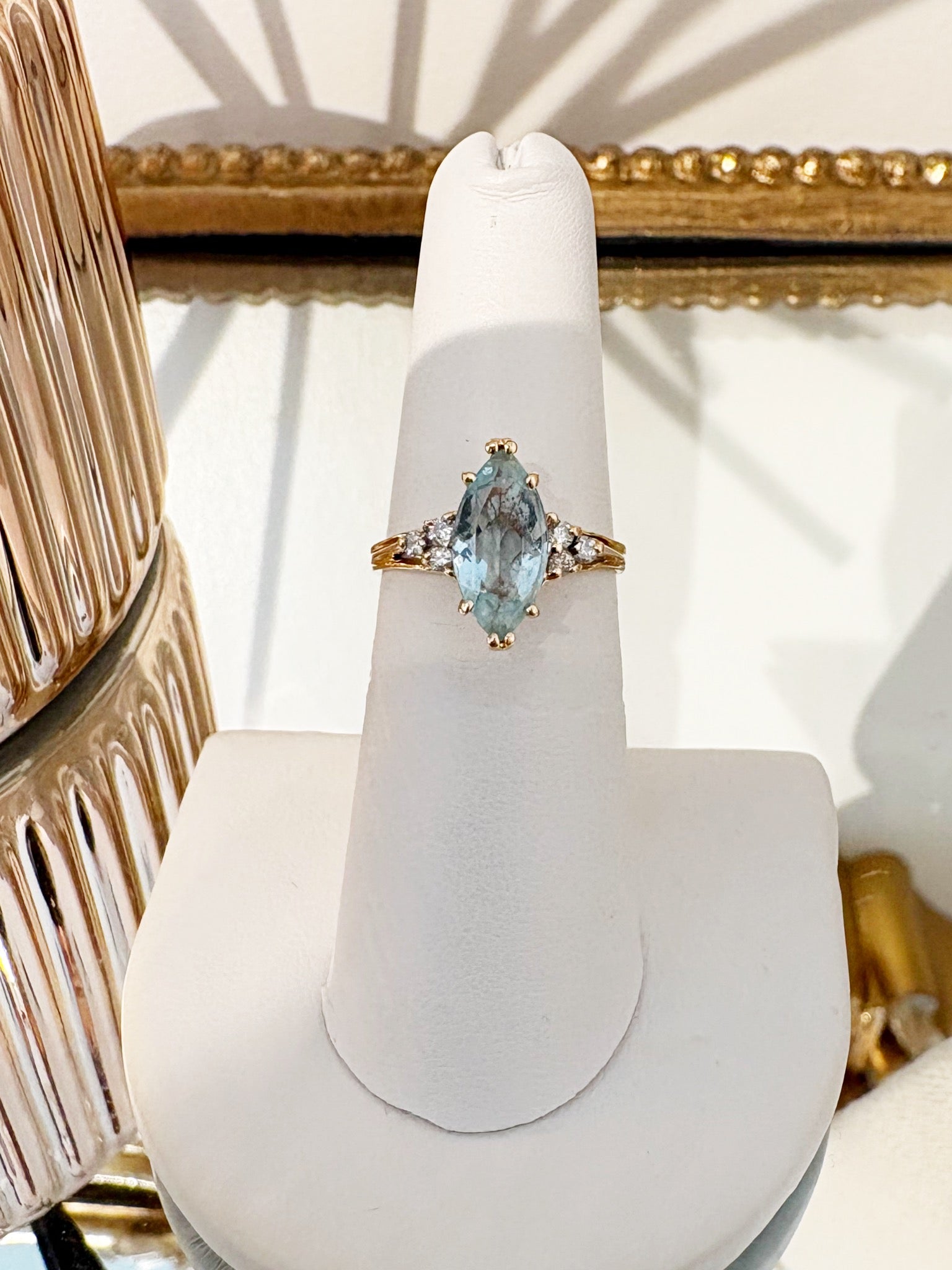 Marquise Blue Topaz and Diamond Ring {14kt/Estate}