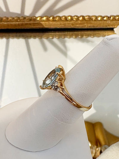 Marquise Blue Topaz and Diamond Ring {14kt/Estate}