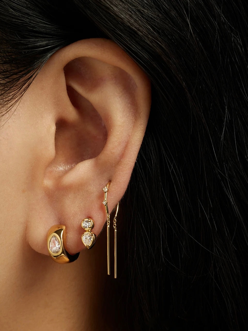 Mila Crystal Threader Huggie Hoops {Gold}