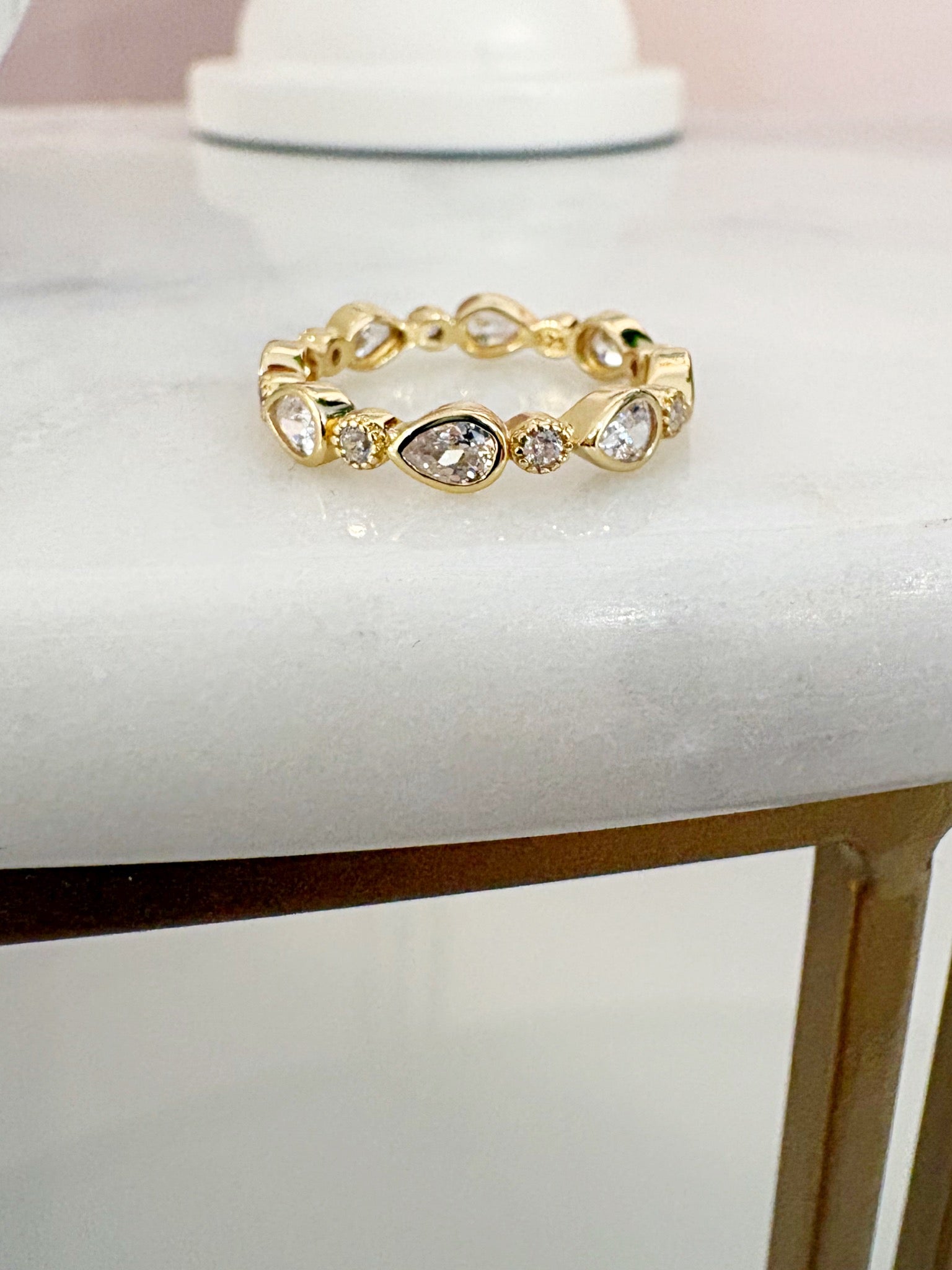 Pear Stacking Eternity Ring {Clear/Gold}