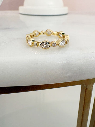 Pear Stacking Eternity Ring {Clear/Gold}