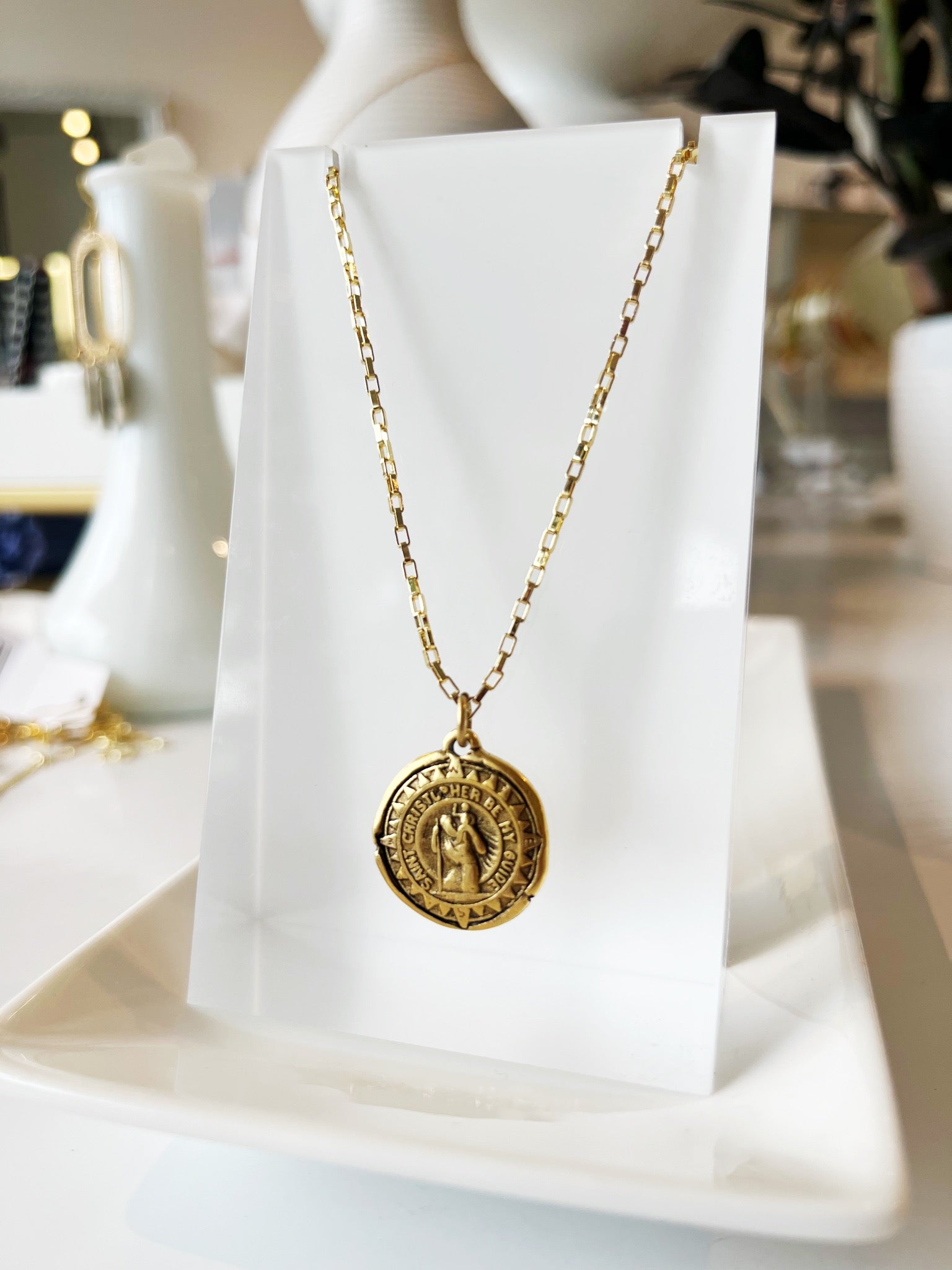 Antiqued St. Christopher Necklace {Gold}