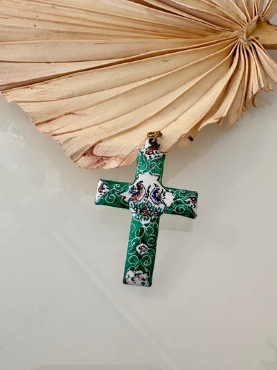 Enamel Cross Pendant Necklace {Estate}