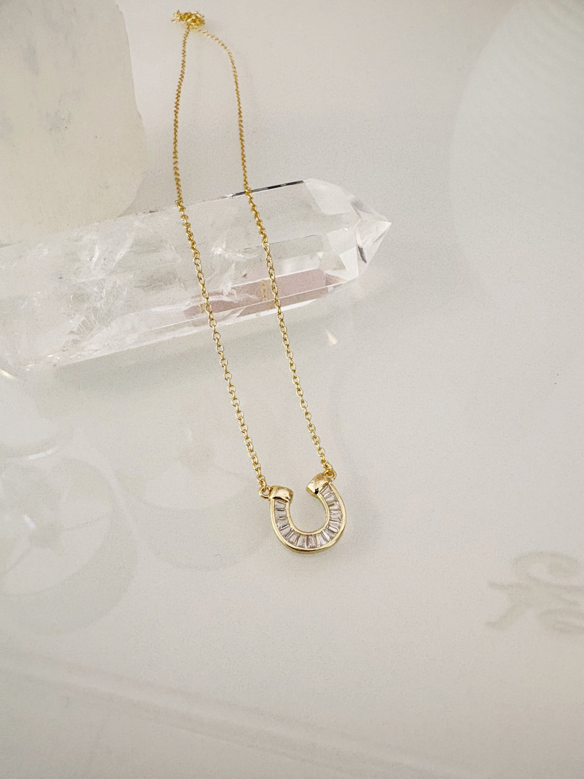 Horseshoe Baguette Necklace {Gold}