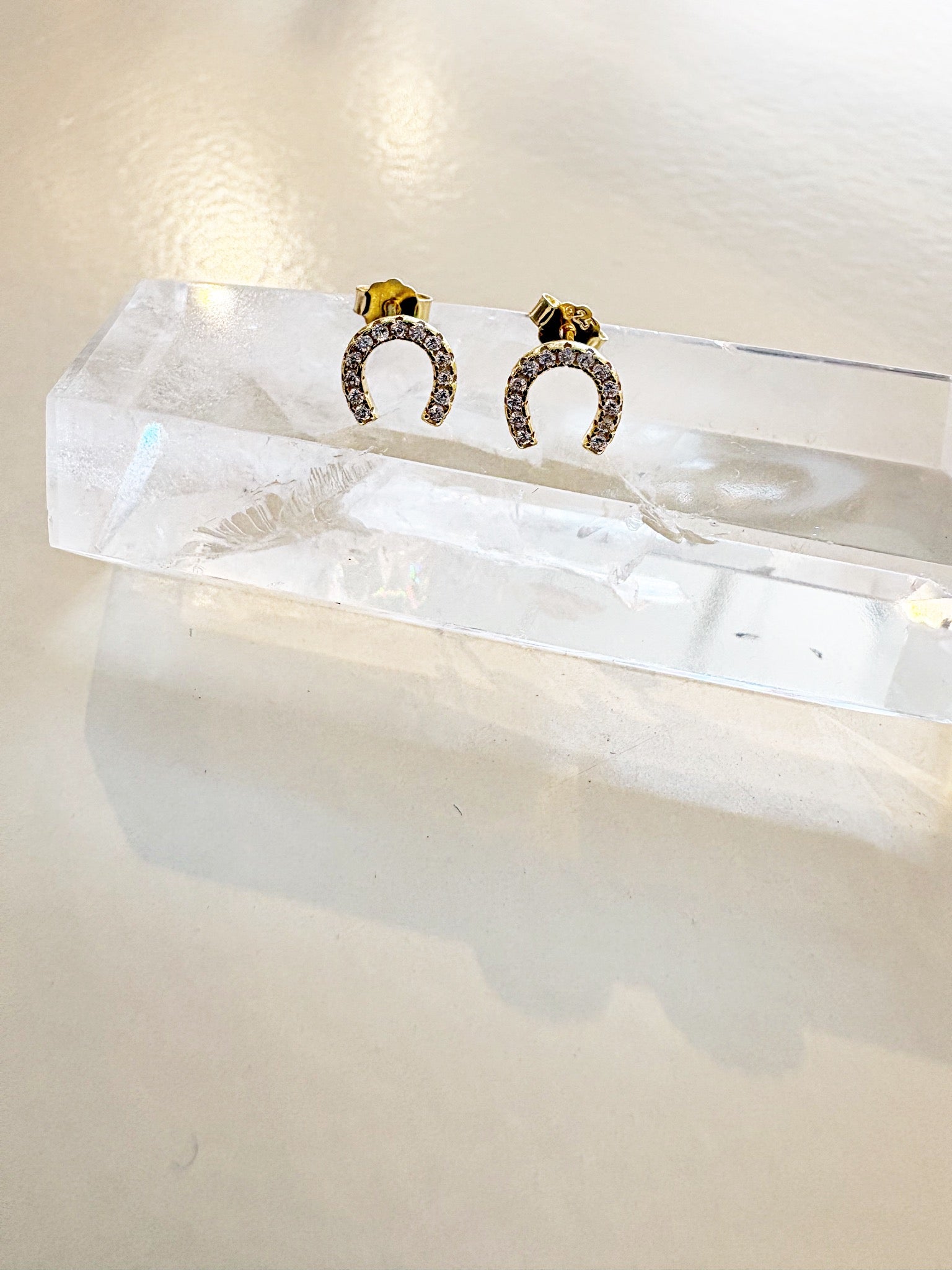 Sparkle Horseshoe Stud Earrings {Gold}