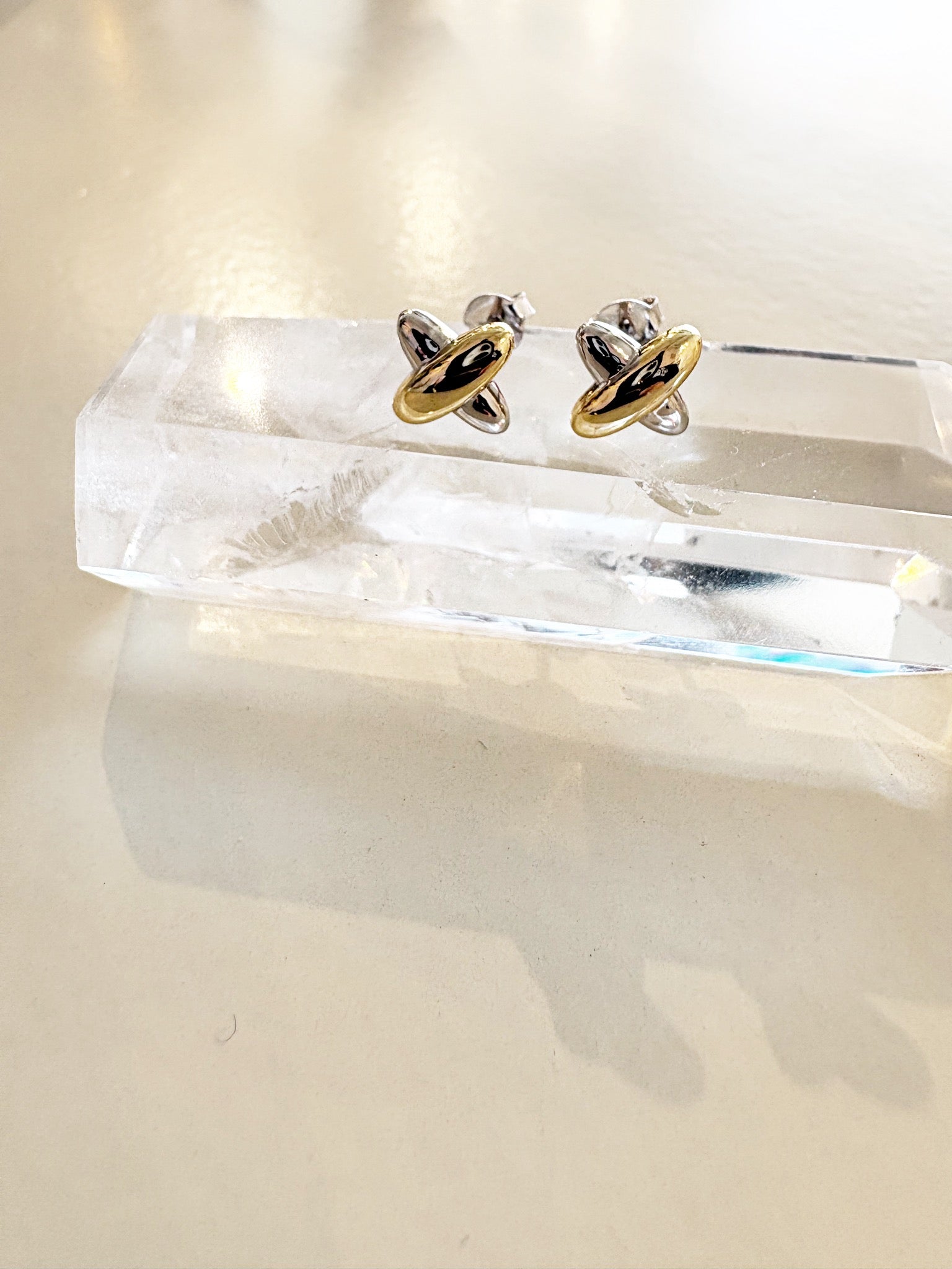 Two Tone Criss Cross Post Earrings {Gold/Silver}