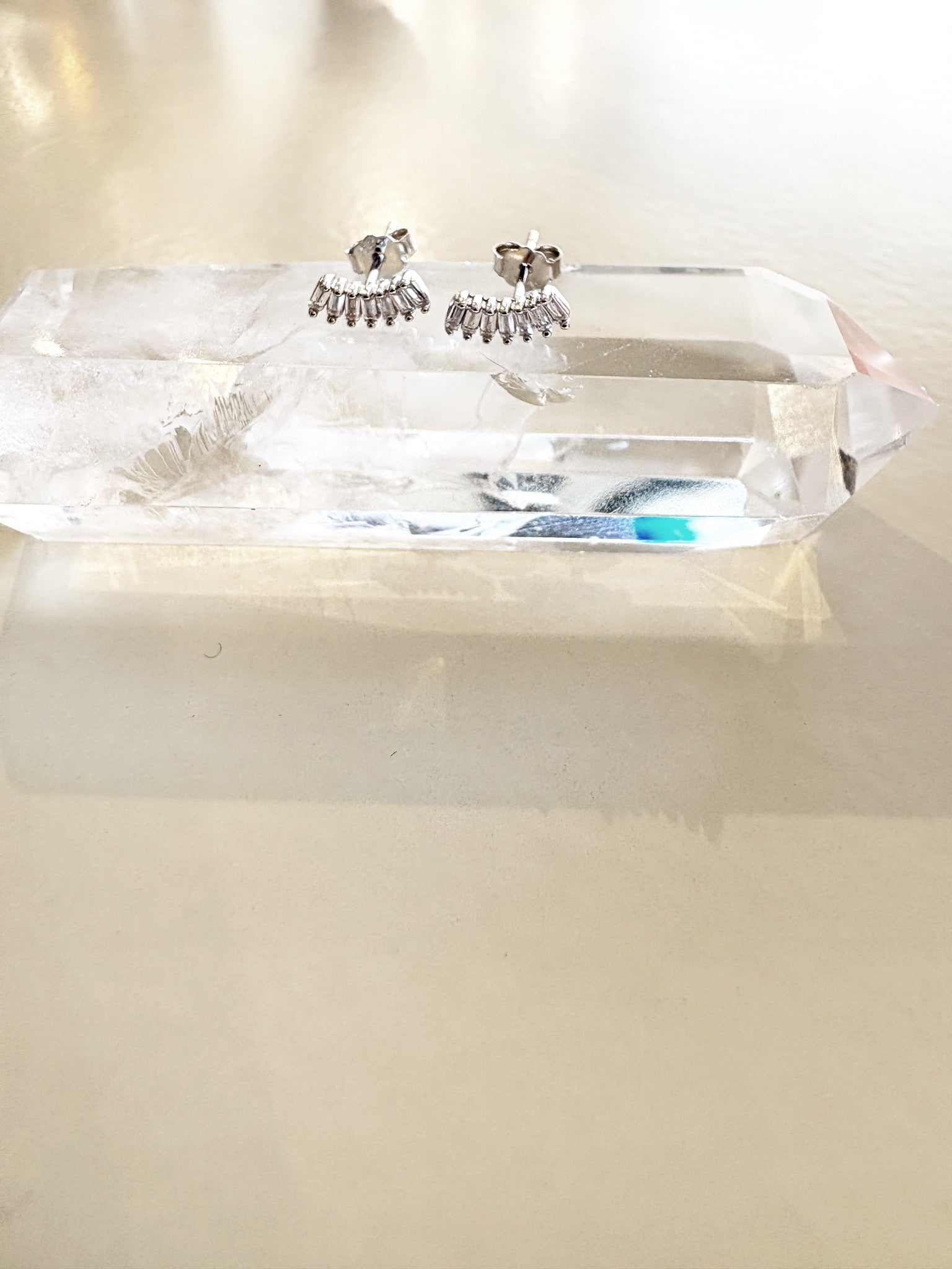 Baguette Crawler Post Earrings {Silver}