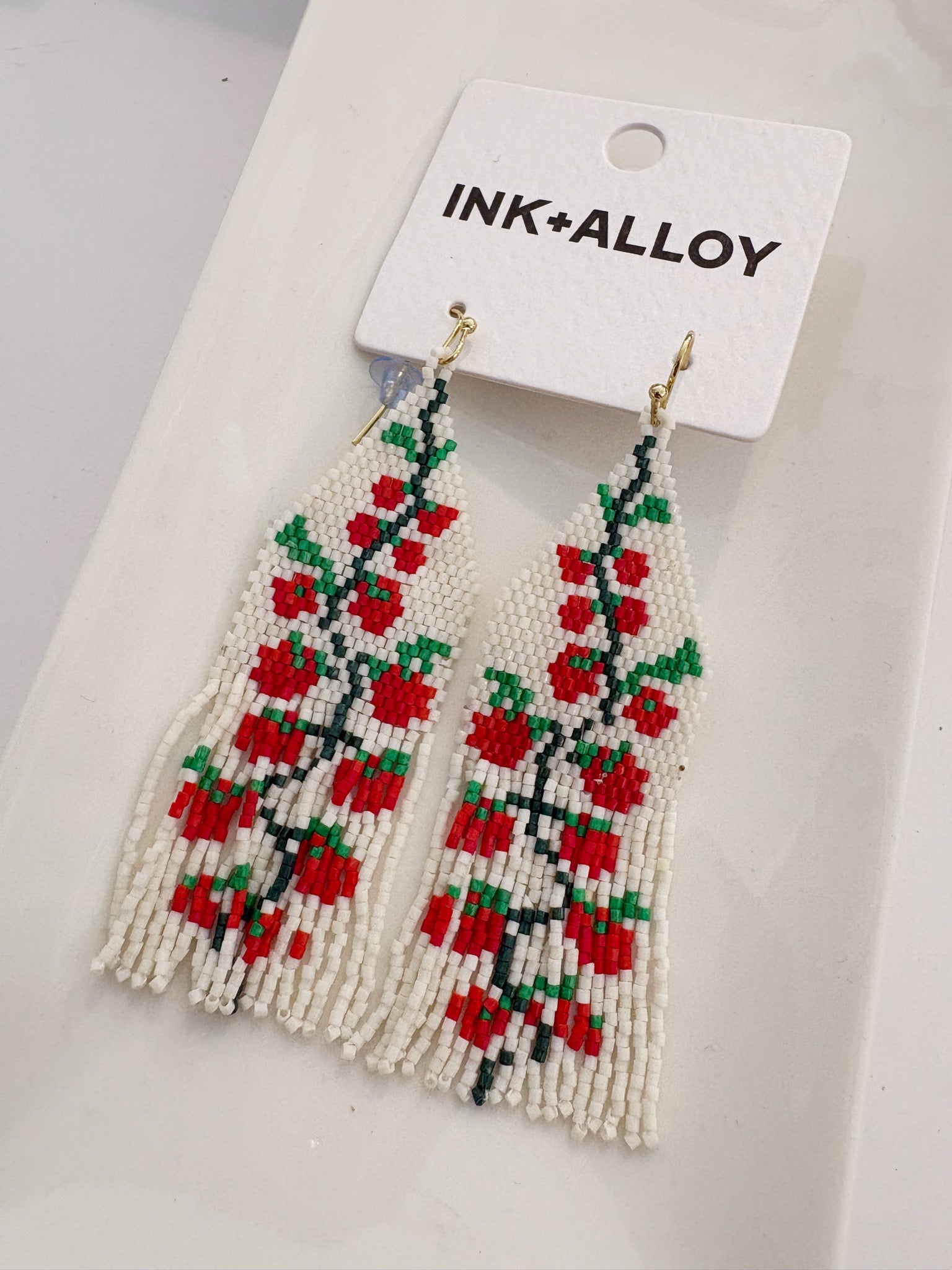 Delilah Tomato Beaded Fringe Earrings {Red/Green}