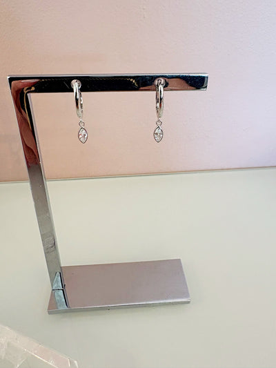 Marquise Drop Huggie Earrings {Silver}
