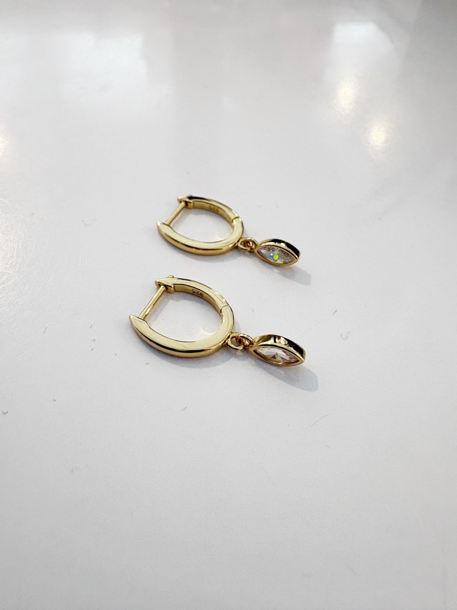 Marquise Drop Huggie Earrings {Gold}