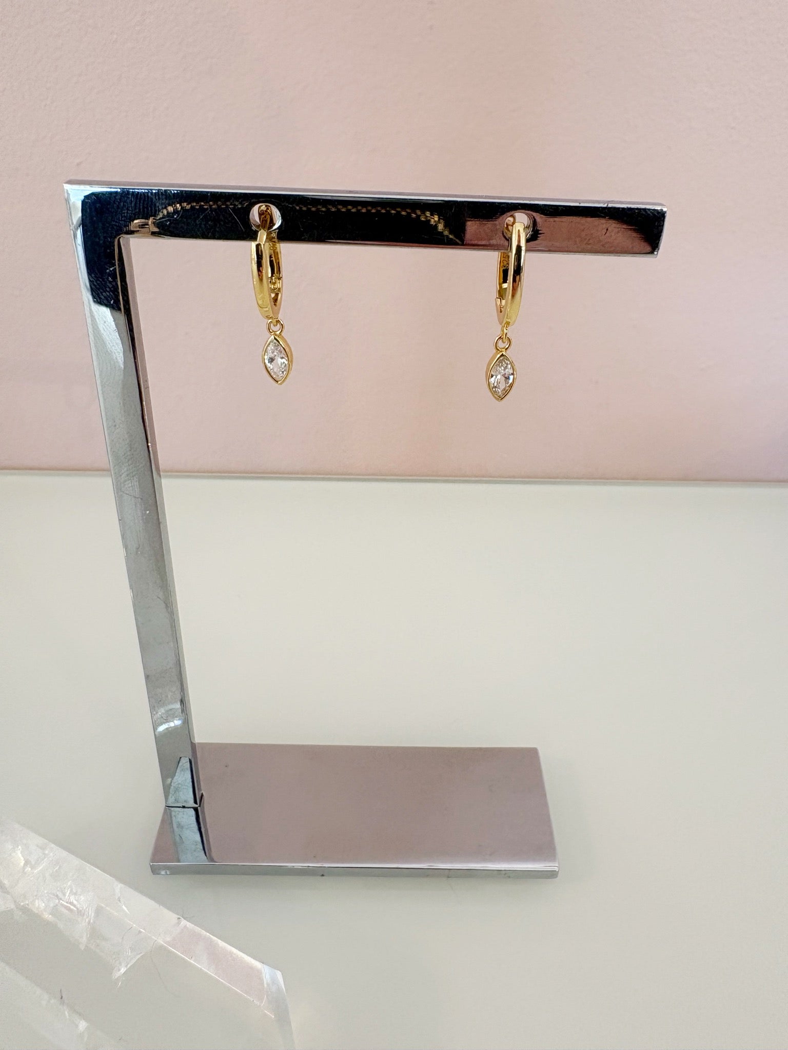 Marquise Drop Huggie Earrings {Gold}