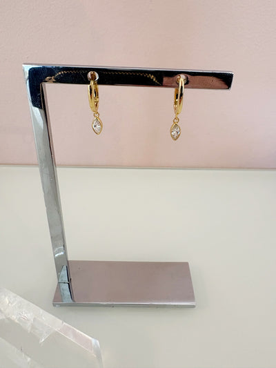 Marquise Drop Huggie Earrings {Gold}