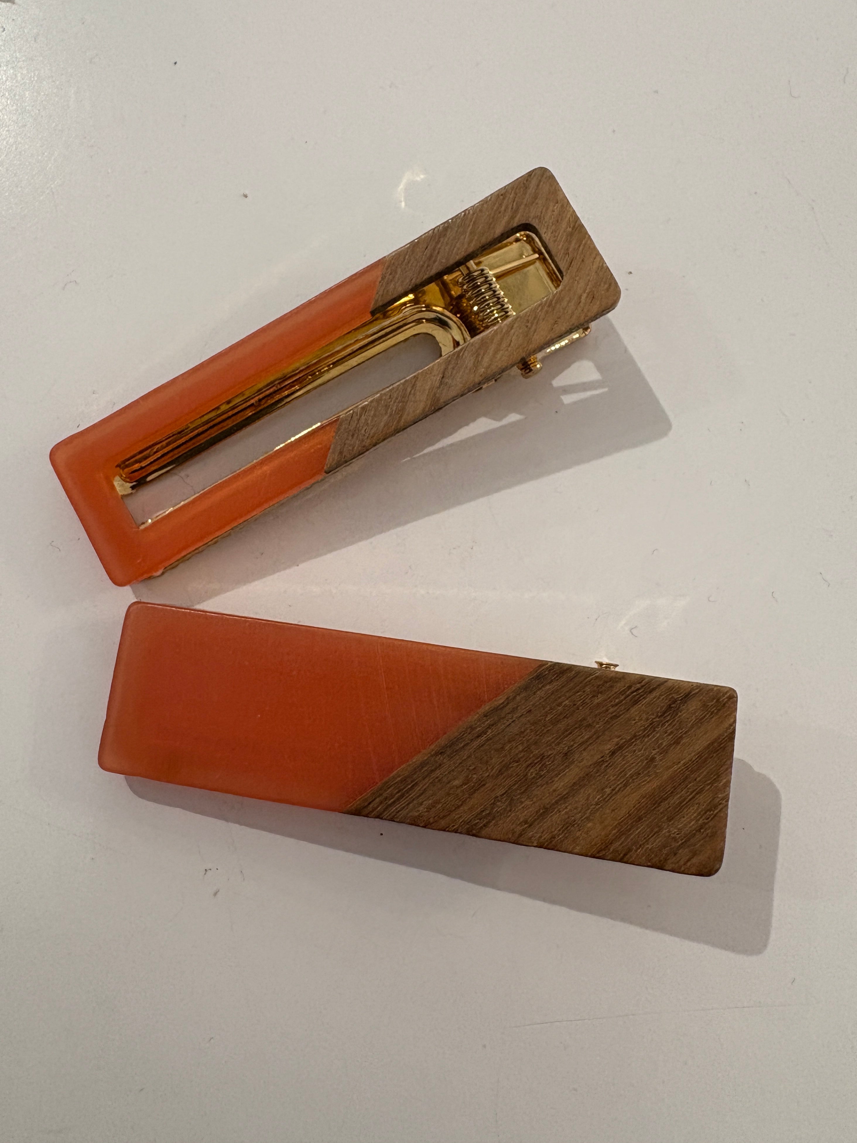 Two Tone Wood Hair Clip Set {Coral}
