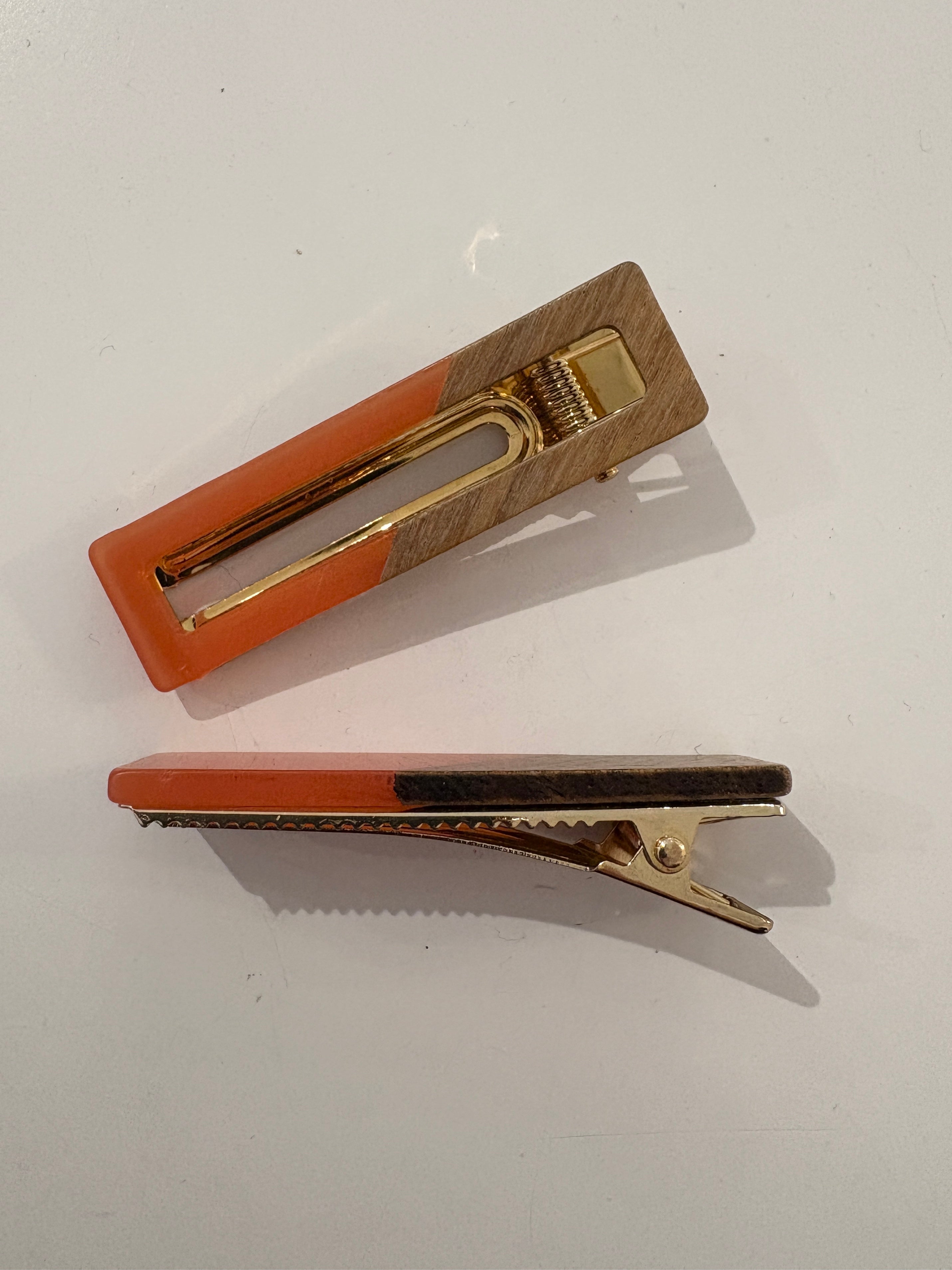 Two Tone Wood Hair Clip Set {Coral}