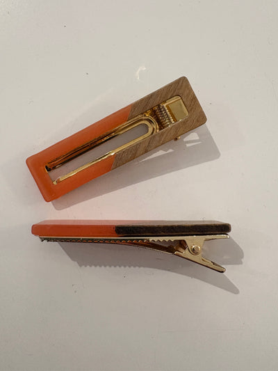 Two Tone Wood Hair Clip Set {Coral}