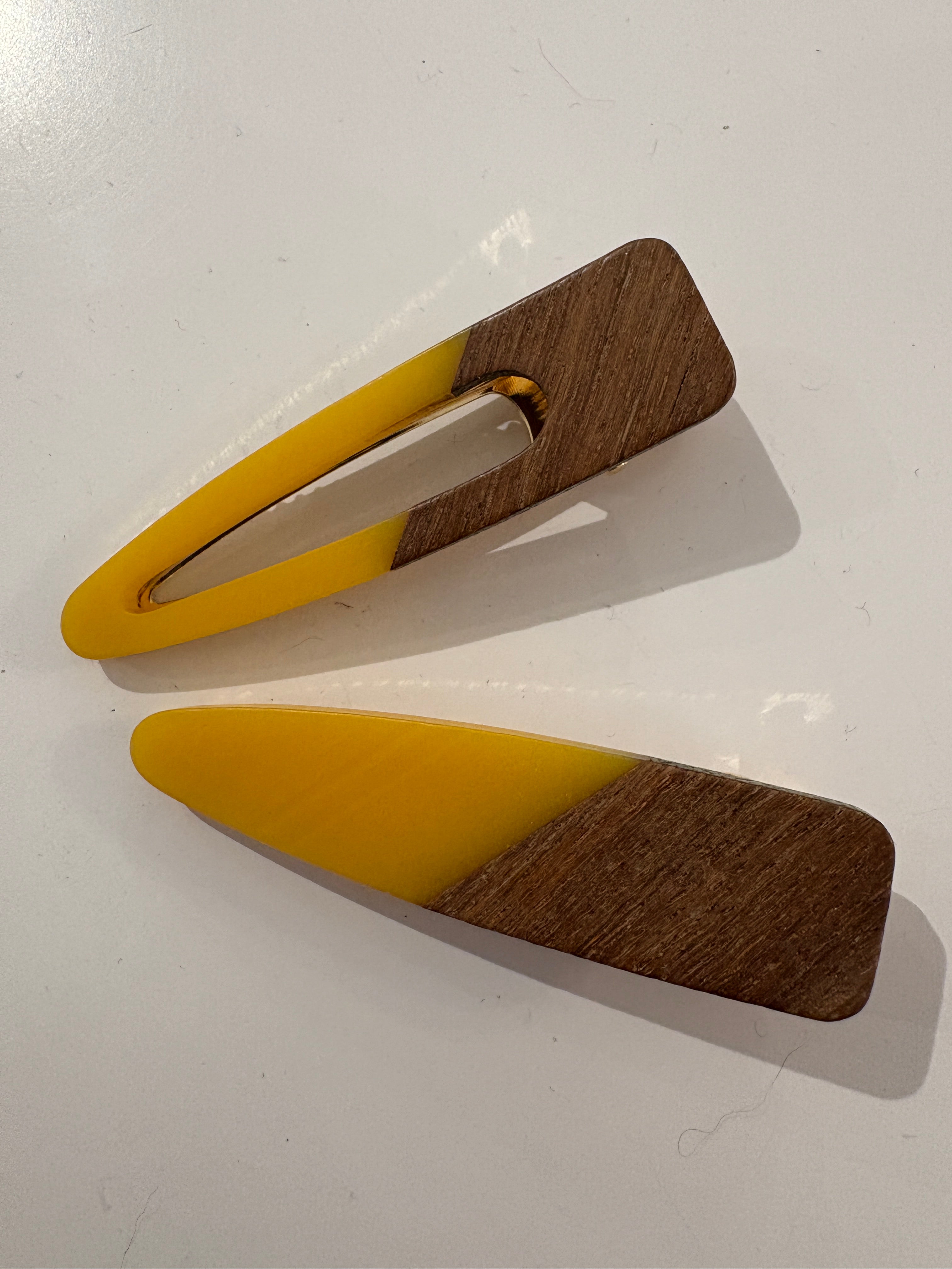 Two Tone Wood Hair Clip Set {Yellow}