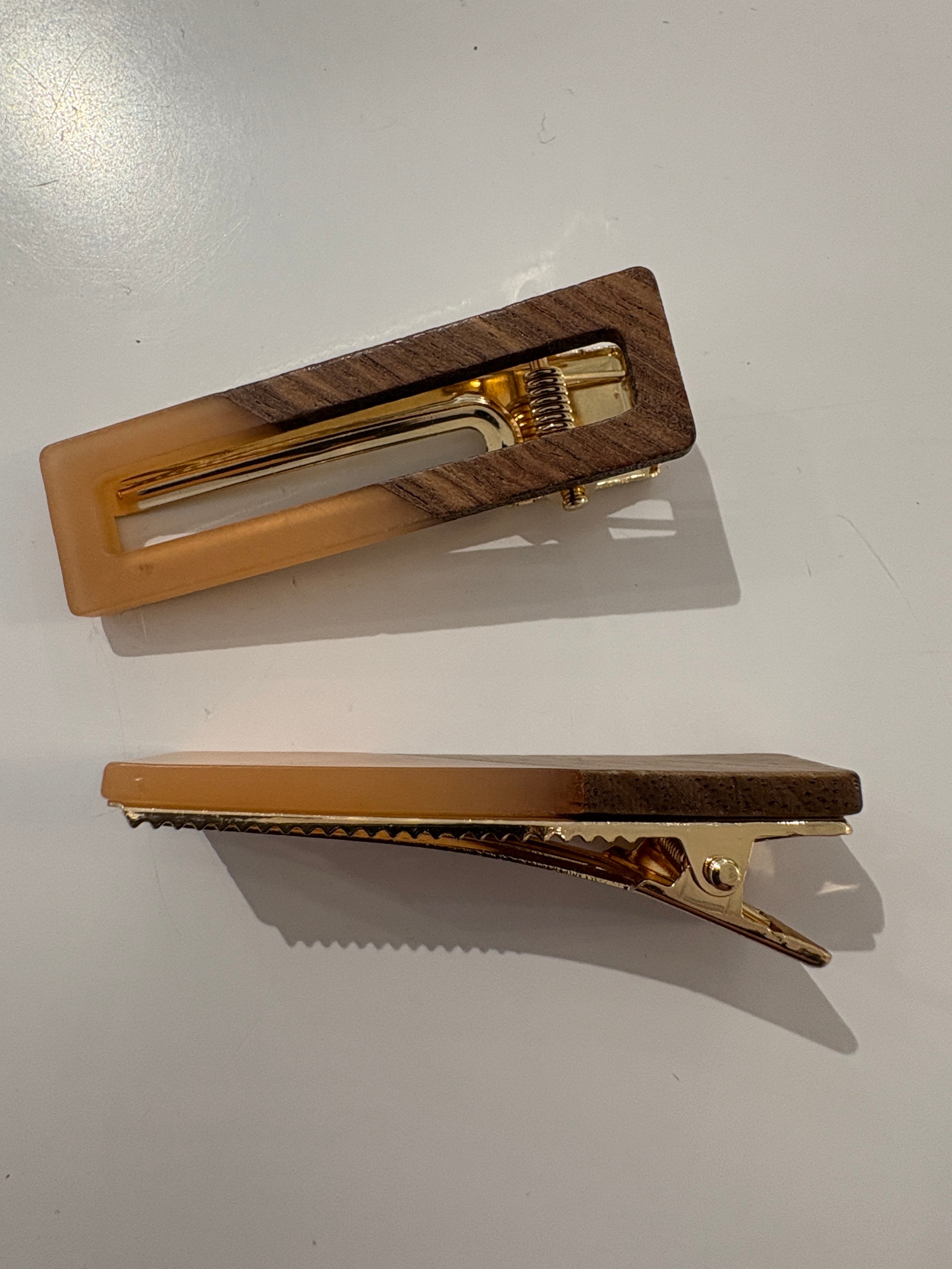 Two Tone Wood Hair Clip Set {Blush/Square}