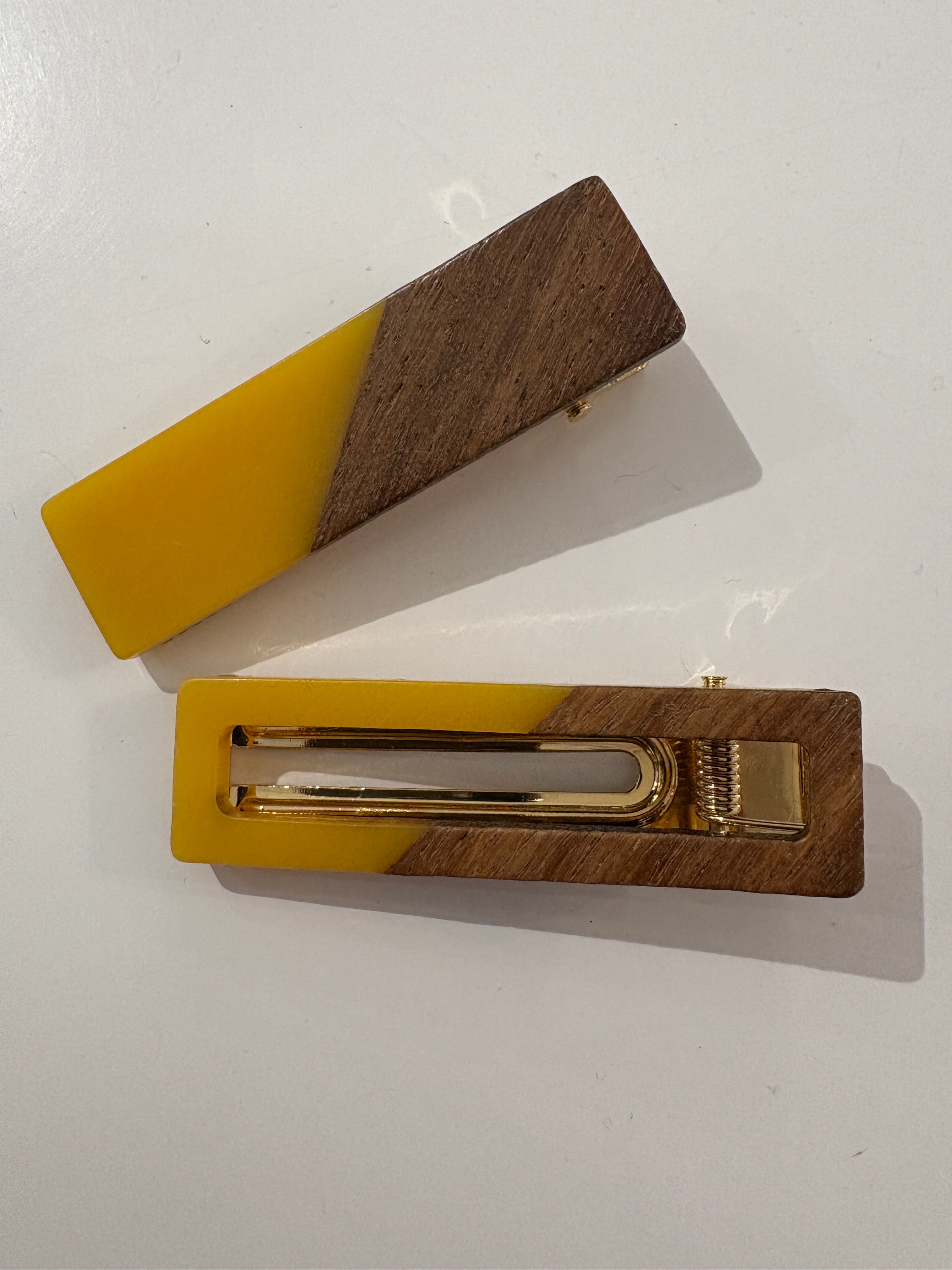 Two Tone Wood Hair Clip {Yellow/Square}