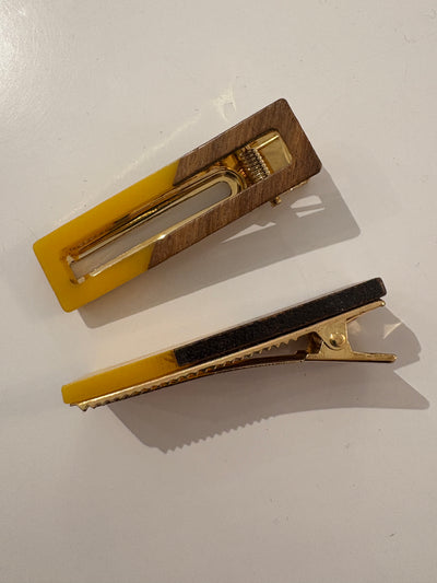 Two Tone Wood Hair Clip {Yellow/Square}