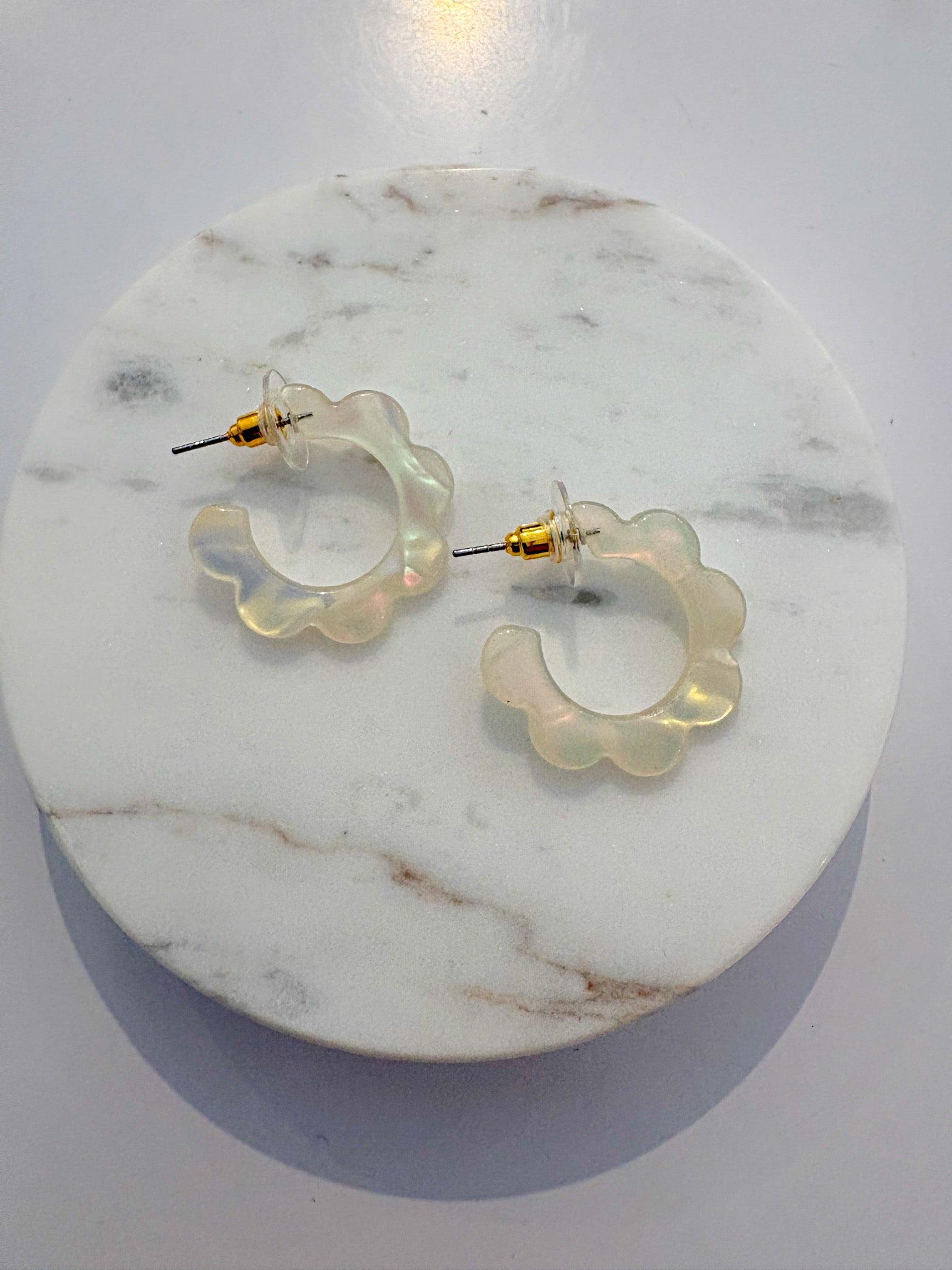 1" Acrylic Flower Hoop Earrings {Opalite}