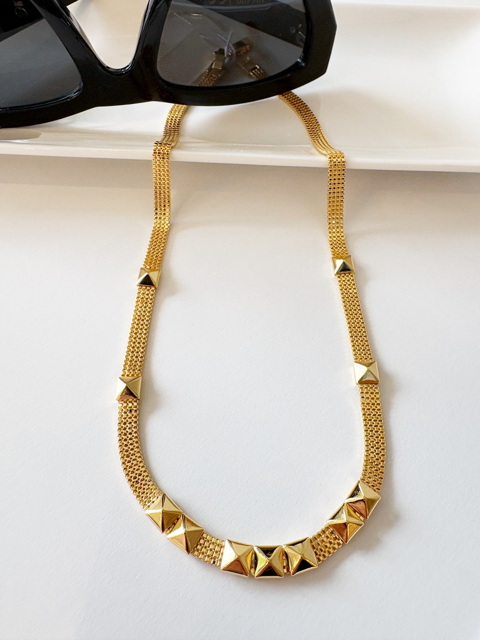 Studded Mesh Necklace {Gold}