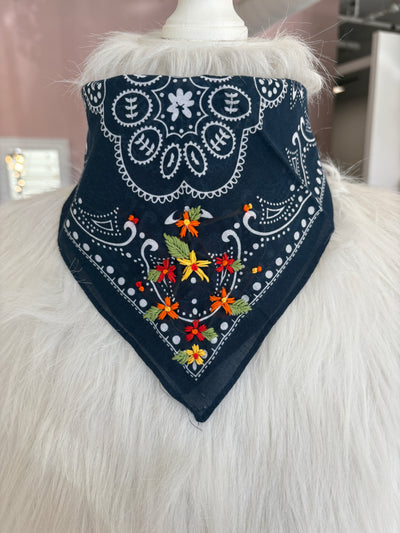 Embroidered Floral Scarf {Navy}