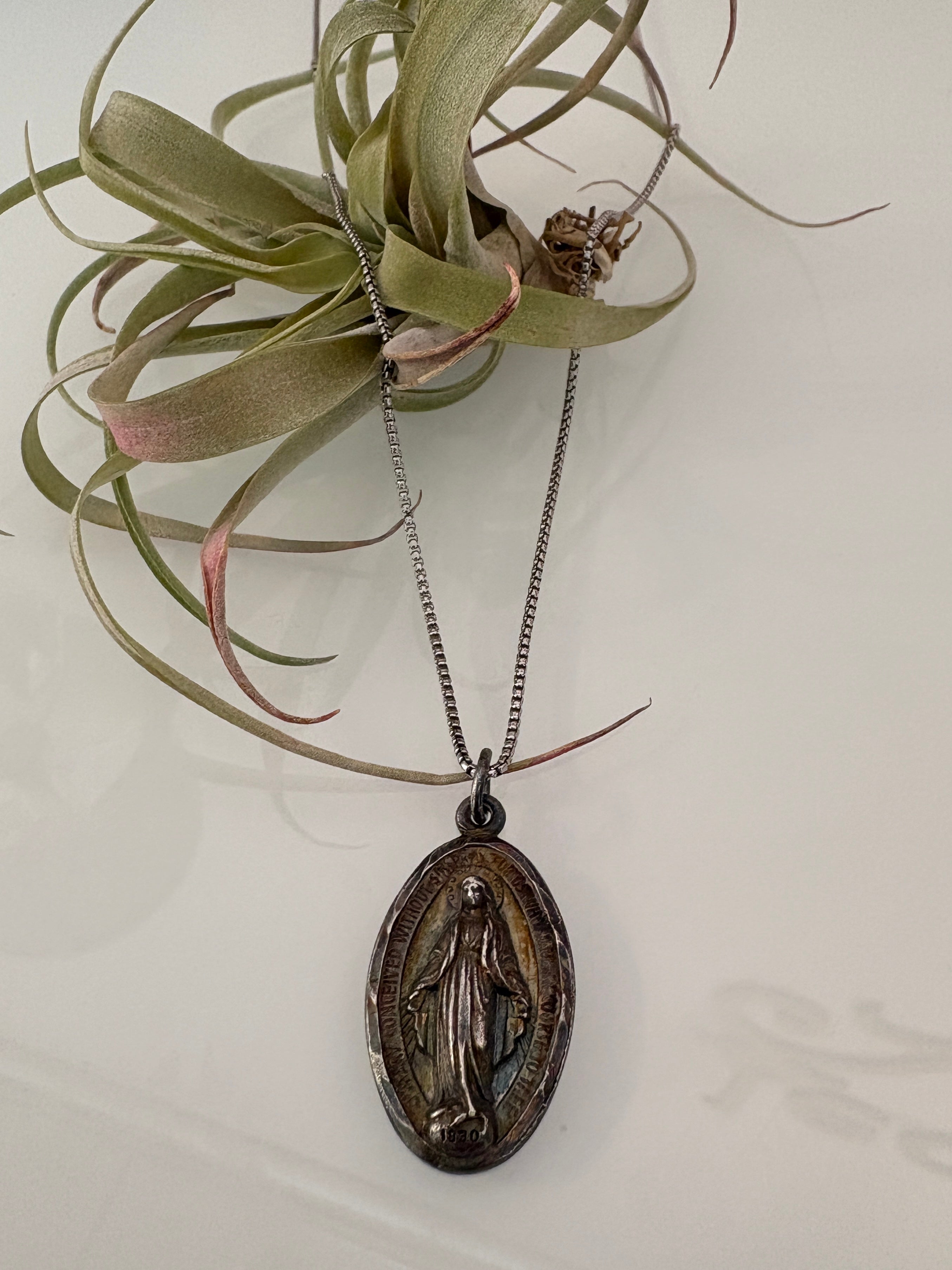 Miraculous Medal Pendant Necklace {Silver/Estate}