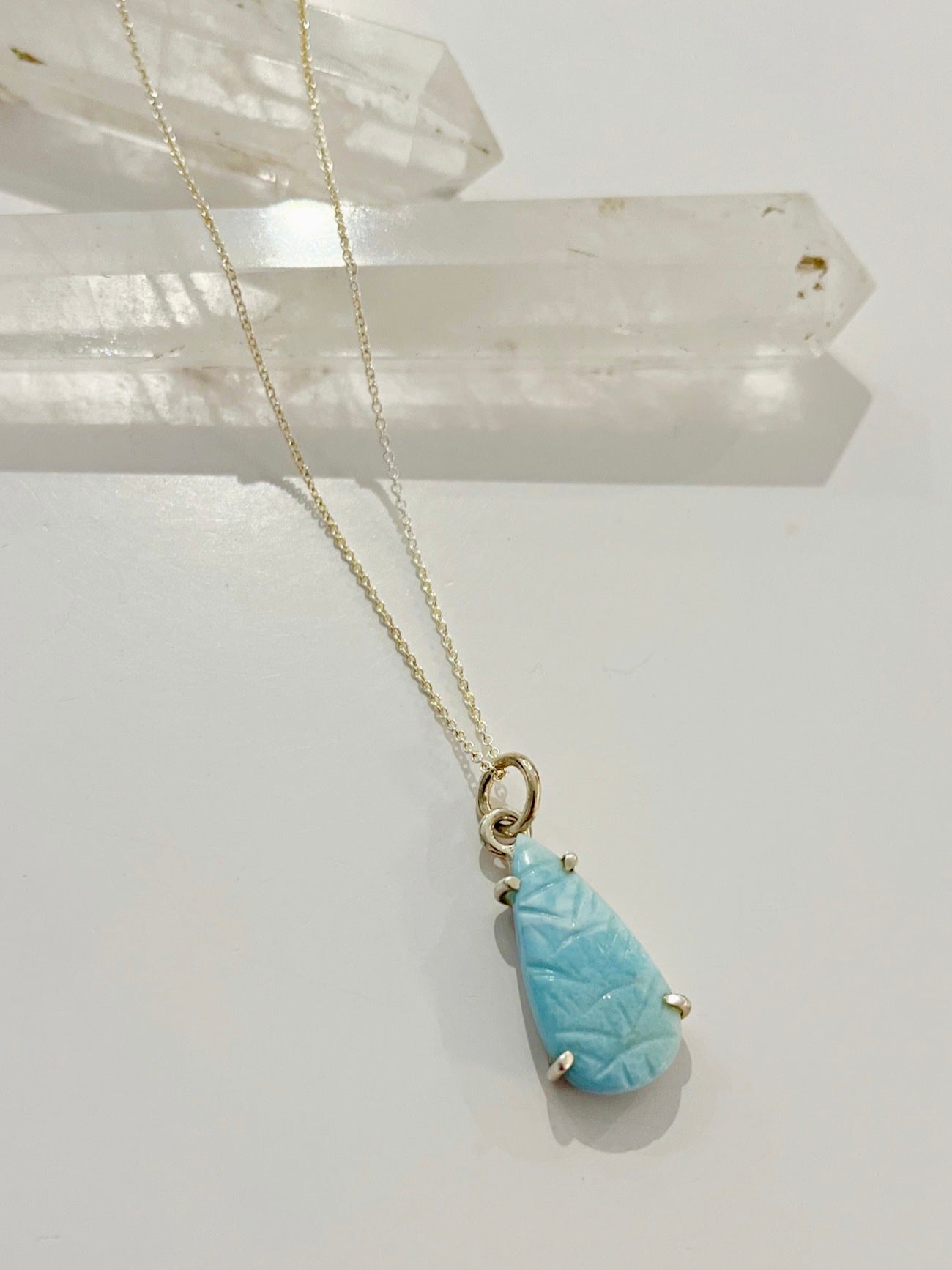 Carved Larimar Necklace {Silver}