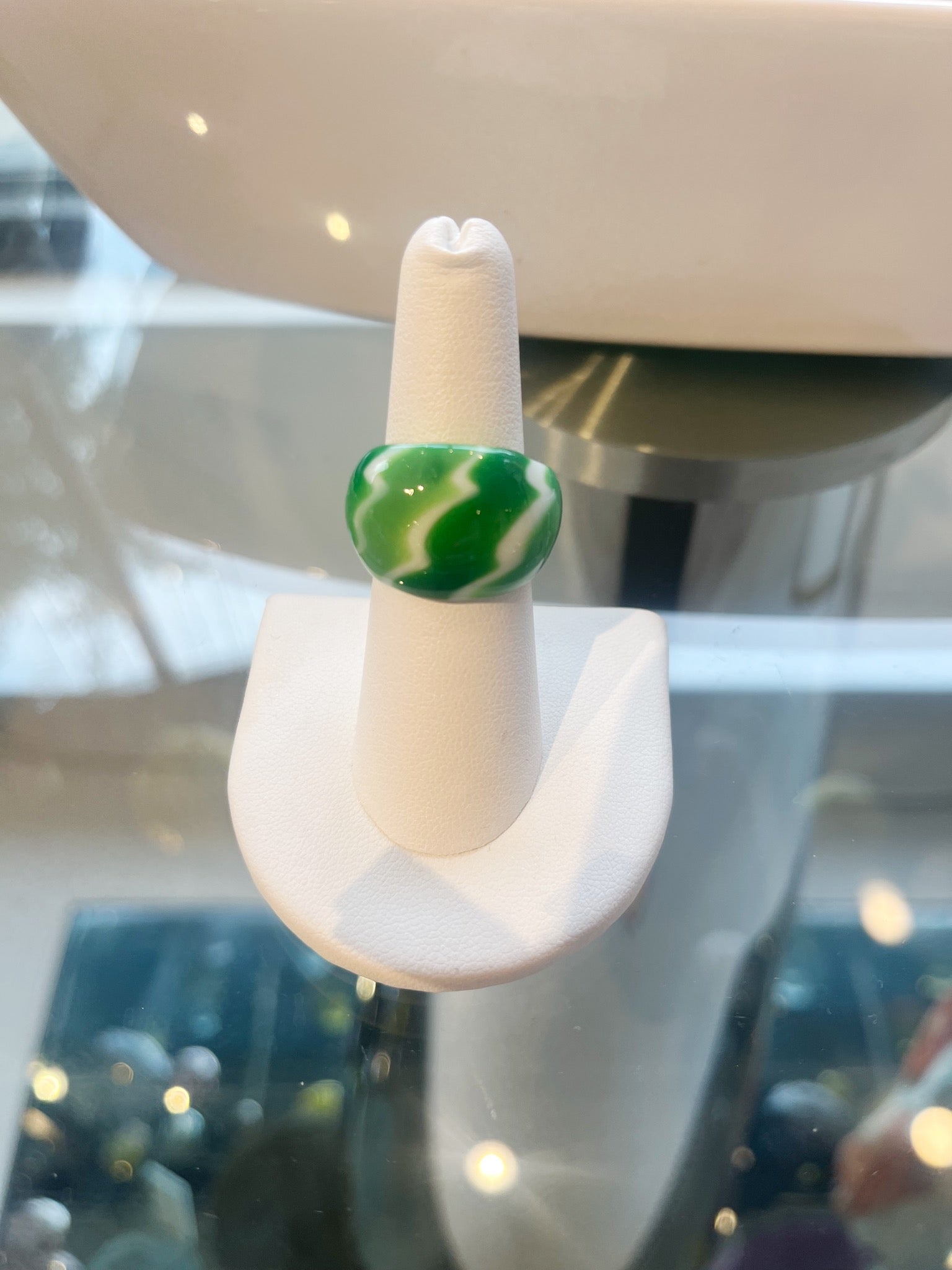 Glass Ring {Green/White}