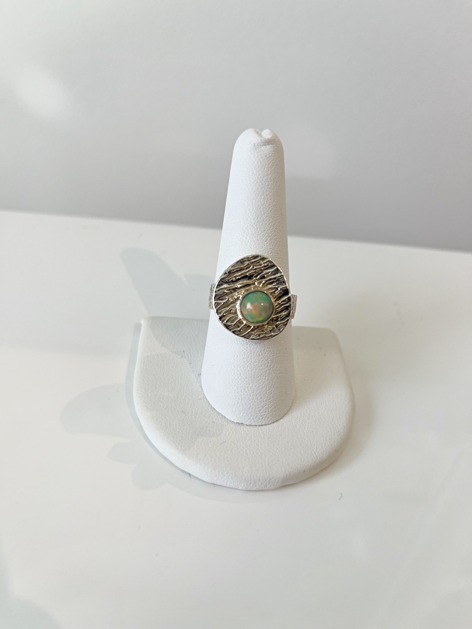 Opal Circle Textured Ring {Silver}