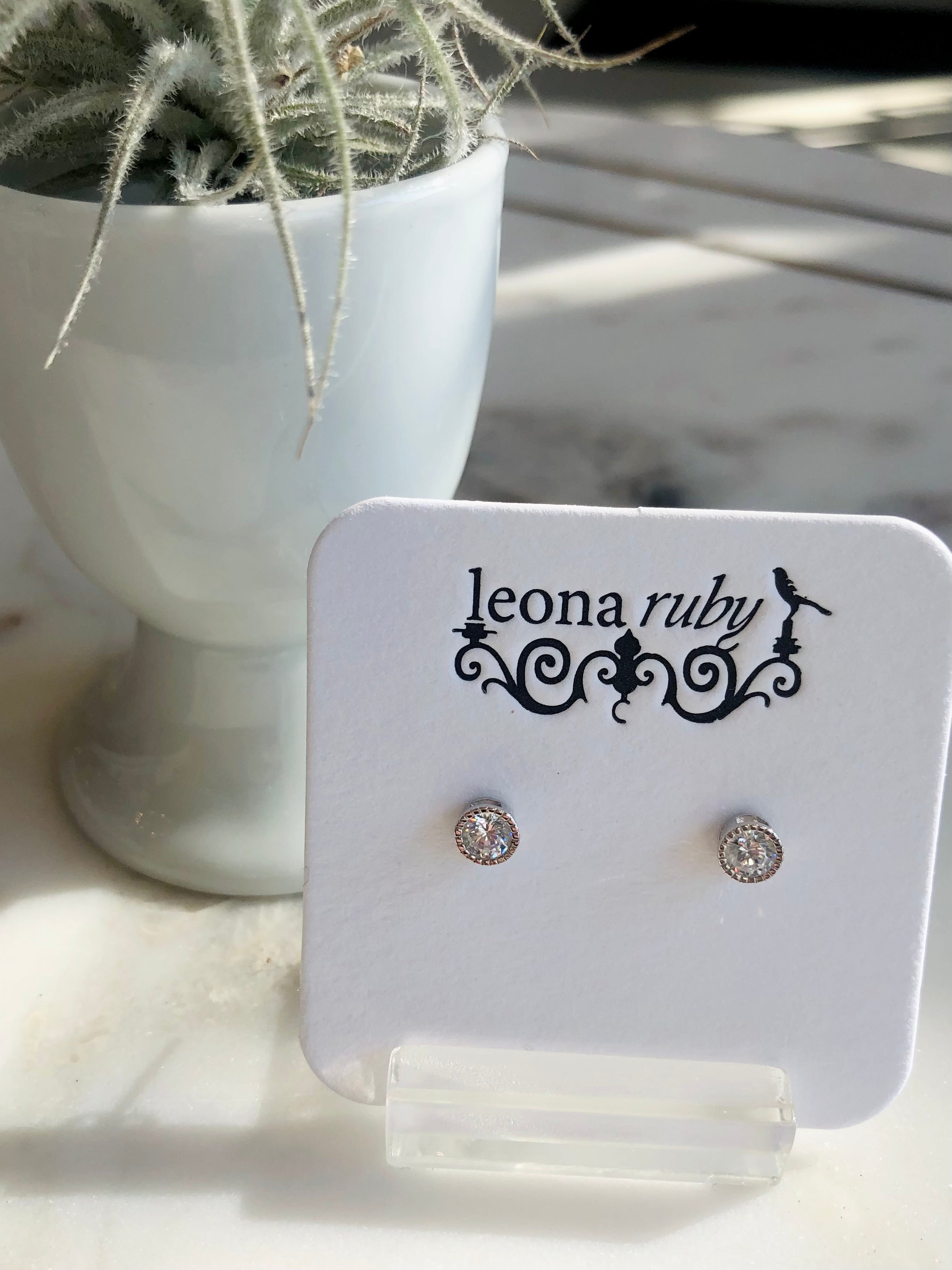 4mm Rhinestone Post Earrings {Sterling}